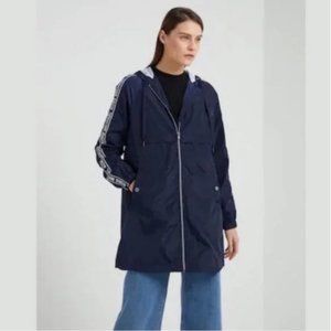 MICHAEL KORS WOMEN ANORAK JACKET NAVY BLUE WATER Resistant SLEEVE TAPE LOGO